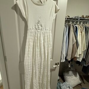 Free People Cream Ribbed Knit Top